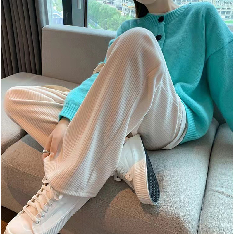 Chenille Wide-leg Pants Women's Fleece-lined Thickened Autumn and Winter Slim-fit Straight Loose Casual Corduroy Pants