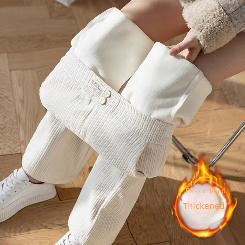 Wide Leg Pants Women's Autumn and Winter White High Waist Draped Straight Loose Chenille Casual Floor-mopping Pants