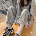 Fleece-Lined Sports Pants Women's Autumn and Winter High-Waist Loose Casual Wide-Leg Pants ins Trendy Thickened Sweatpants Ankle Pants