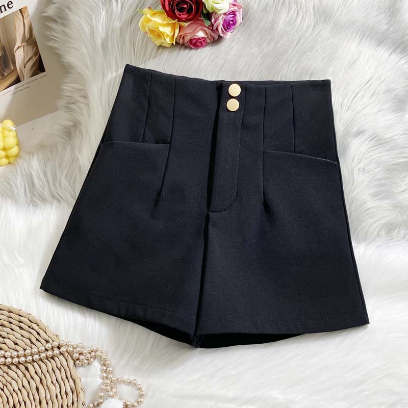 Black Stretch Shorts Girls Outer Wear Korean Style High Waist Wide Leg Pants Fashionable Small Hot Pants Trendy 2670