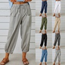 loose high waist button cotton linen pants cropped pants wide leg women's pants