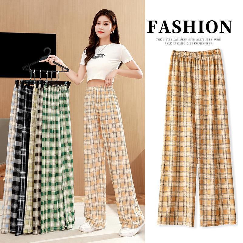 Plaid Pants Women's Summer Thin High Waist Slimming Straight Leg Wide Leg Pants Loose Drape Casual Pants