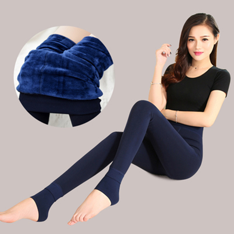 Autumn and winter thick plus velvet leggings women's Korean version of high waist large size pearl velvet foot warm one pants