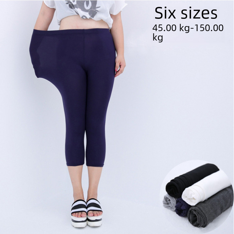 Plus Large Size Cropped Leggings for Women Modal Stretch Slim Pants