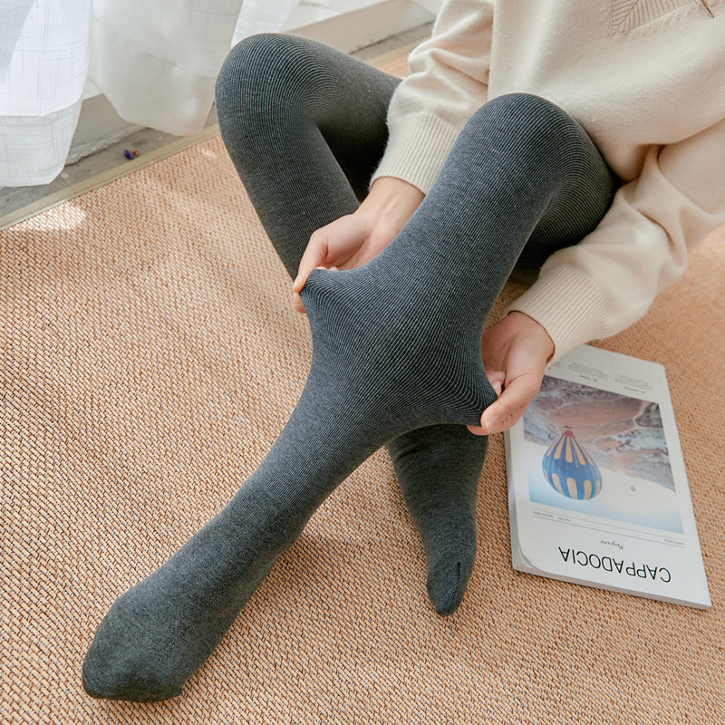 Autumn and Winter Velvet Thickened Thread Cotton Vertical Striped Leggings Outer Wear Foot Warm Pants Women's One-piece Pants