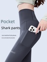 Leggings Women's Outer Wear Spring and Autumn High Waist Hip Leggings Yoga Sports Fitness Barbie Pocket Shark Pants Thin