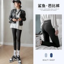 Black Shark skin leggings women's outer wear spring and autumn high waist shark pants hip lifting Barbie pants slim fit fleece-lined yoga pants