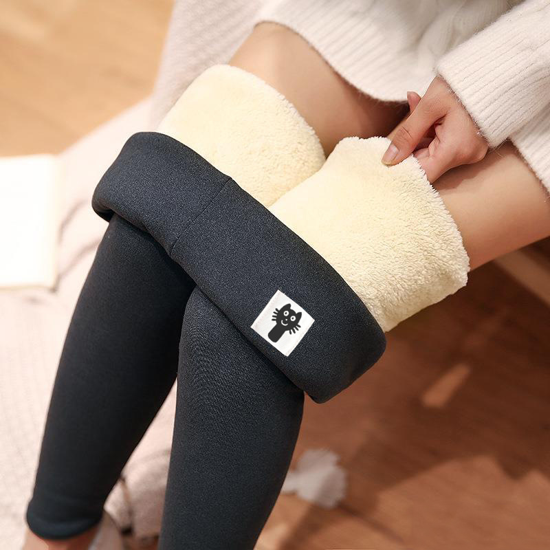 Extra-thick Lamb Fleece Leggings Women's Autumn and Winter Fleece-lined Thickened Outer Wearing High Waist One-piece Pants Northeast Large Size Warm Cotton Pants