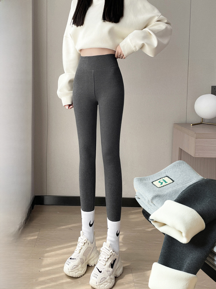 Extra thick 800g lambswool leggings women's winter fleece-lined thick outer wear high waist one-piece plus size warm cotton pants