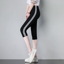 Black and White Vertical Stripe Cropped Leggings Women's Thin Summer Slim-fit Slimming High Waist Elastic Leggings Casual Sports Pants