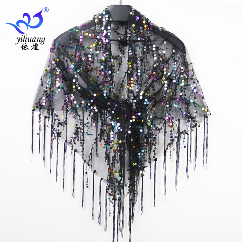 Summer thin Cape Women's sequined tassel mesh shawl casual blouse all-match small outer vest fashion