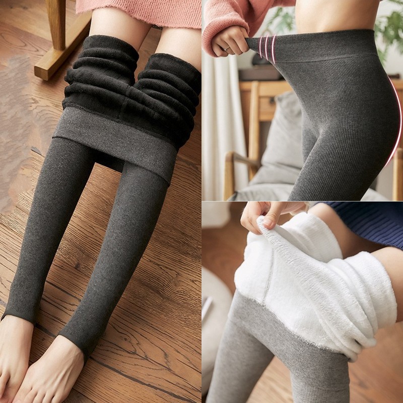 Vertical Stripe Cashmere Leggings Women's Threaded Outer Wear Fleece-lined High Waist Cotton One-piece Pants Thickened Foot Warm Pants