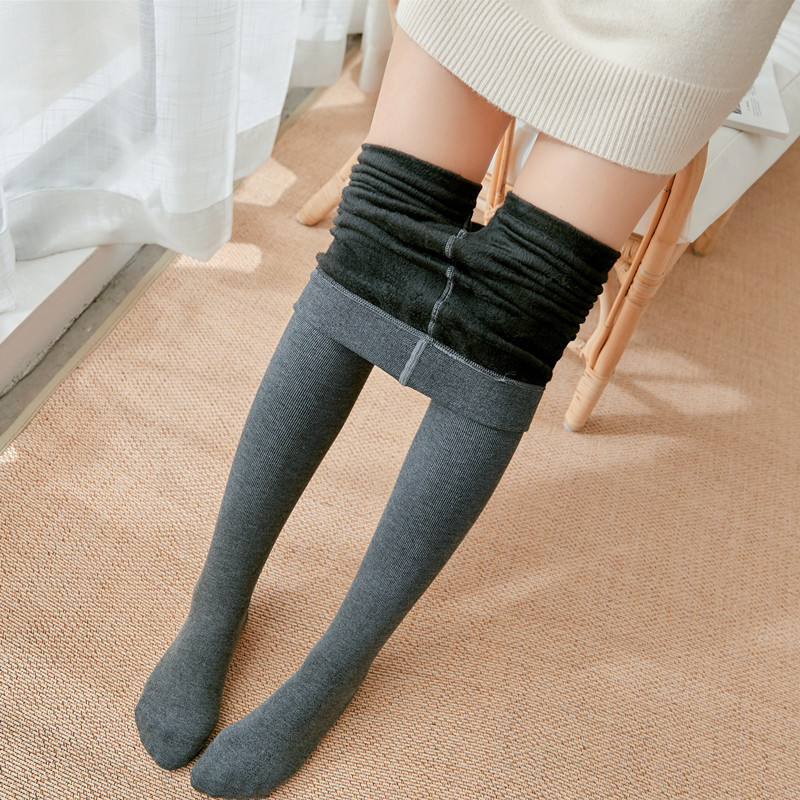 Spring and Autumn High Waist Cotton Fleece-Lined Integrated Leggings Long Scratch Hair Outer Wear Socks Micro-Pressed Vertical Stripe Warm Pants