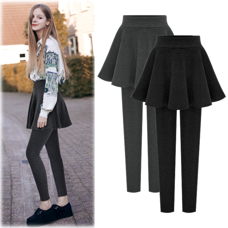 Autumn and Winter Pants Women's Outer Wear Leggings Fleece-lined Thickened Pleated Skirt Pants Autumn and Winter Fake Two-piece Warm Pants Large Size Women's Pants