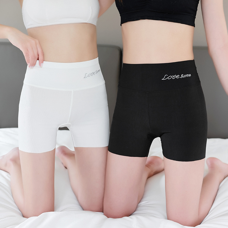 Ice Silk Safety Pants Women's Summer Thin Anti-running Panties Two-in-One Outer-Wearing Belly-tucking Base Shorts Not Curled