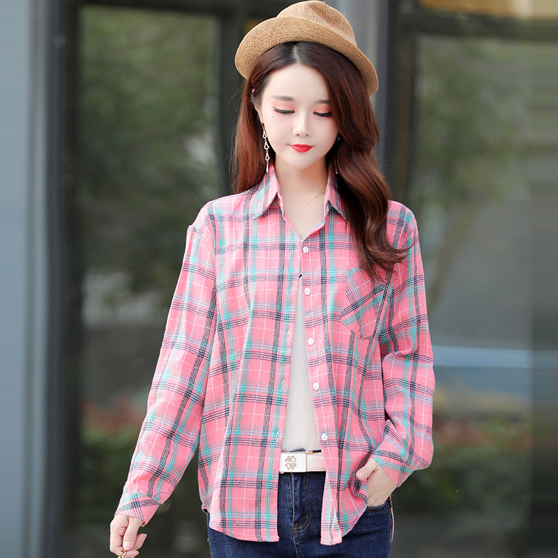 Spring and Autumn Women's Shirt Design Sense Niche Women's Plaid Long Sleeve Large Size Shirt Coat Women