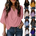 2024 Independent Station New European and American Chiffon Shirt Loose V-neck Casual Top T-shirt Women's Wear