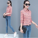 Plaid Shirt Women's Spring and Autumn Simple Printed Plaid Shirt Women's Long Sleeve Plaid Shirt Women's Top