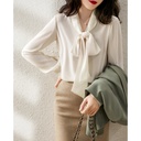 Spring Arrival Korean Style Elegant All-Match Chiffon Shirt Solid Color Top Large Strap Bow-tie Shirt for Women