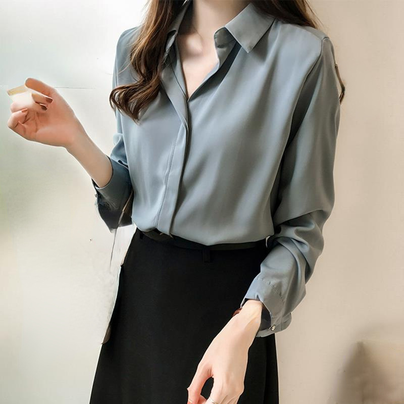 Chiffon Shirt Women's Spring and Summer Korean-style Loose Large Size Chic Top Long-sleeved Business Wear OL Shirt