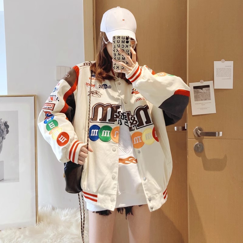 mm Bean baseball uniform men's and women's motorcycle jacket ins fashion brand European goods couple's embroidered vintage jacket