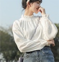 Ear-Trim Shirt Women's Design Sense Niche Spring White Long-Sleeved Shirt Inner Base Top