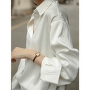 White Shirt Women's Design Sense Small-sized Ancient Hong Kong Style Top Dressing Shirt Mercerized Satin Top Loose Korean Professional