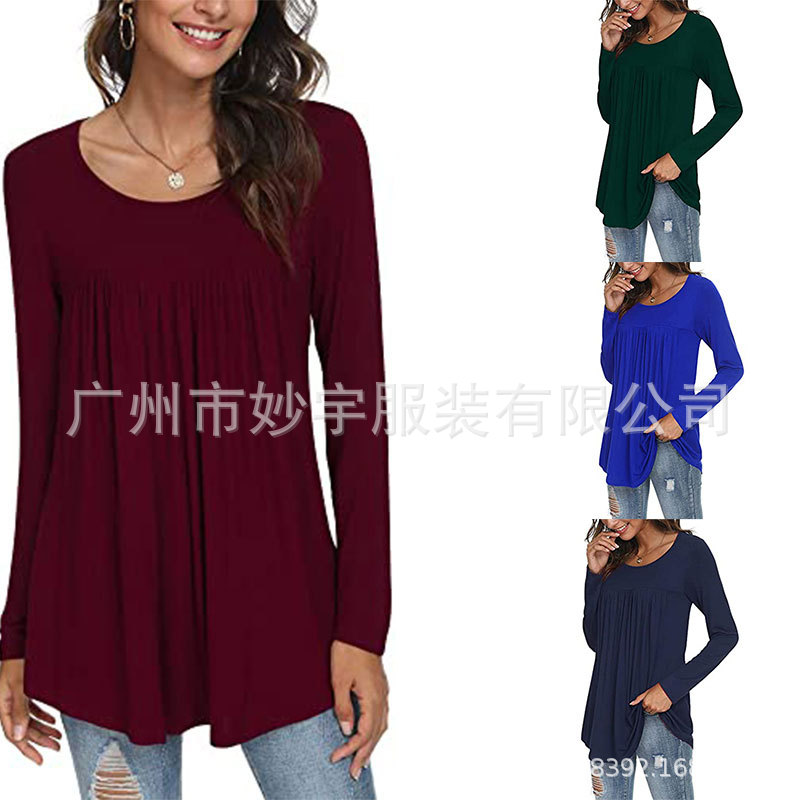 913亚马逊速卖通春秋季女式长袖束腰宽松喇叭 柔软舒适弹性衬衫