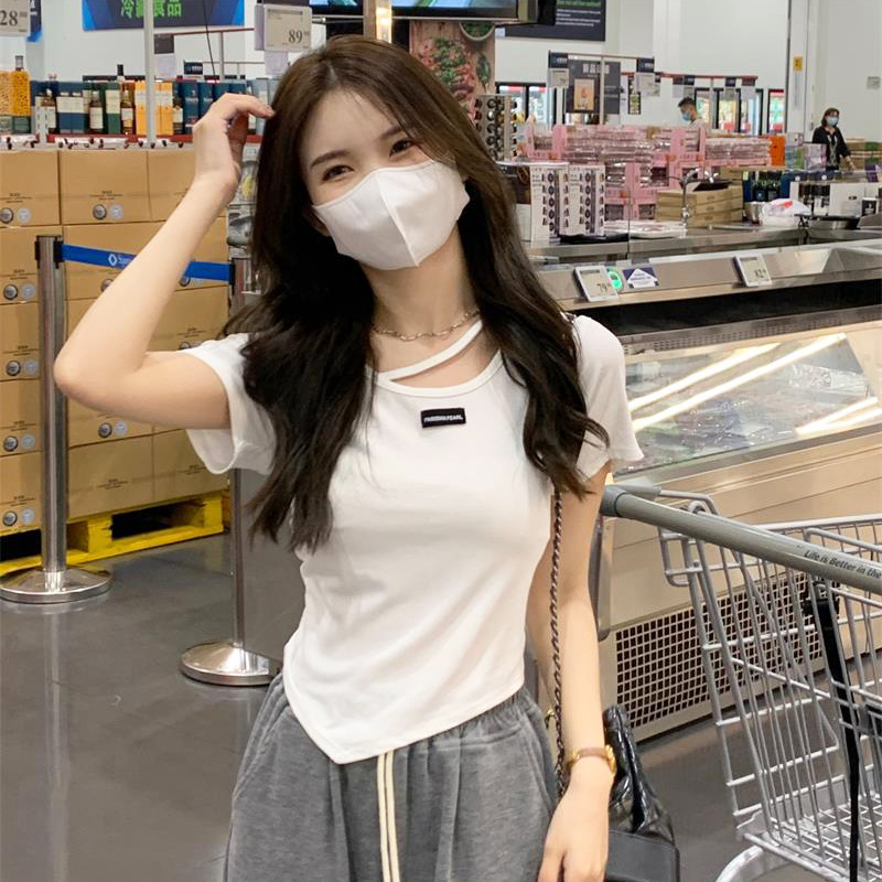 Irregular Design Short-sleeved T-shirt Women's Summer Korean-style Hot Girl Style Pure White Base Top