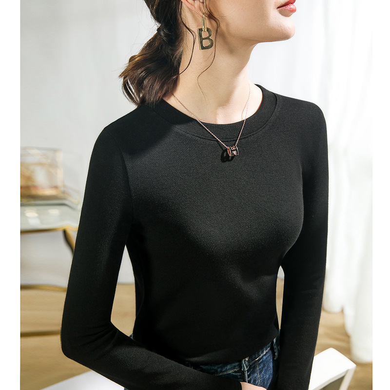 Black Top Model Cotton Crewneck Base Shirt Spring Inner 1688 Long Sleeve T-Shirt Imitation Cashmere