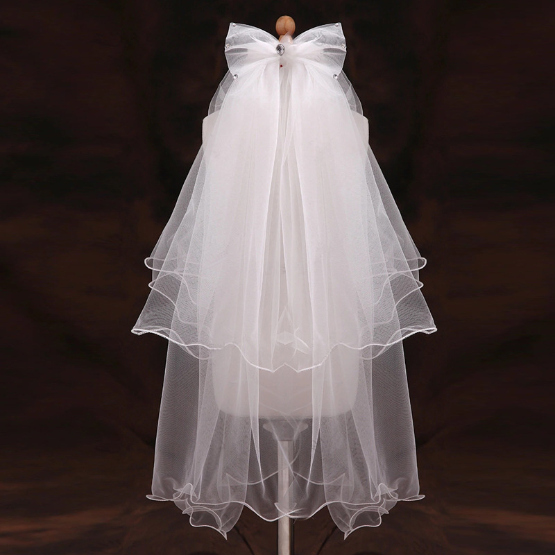 Children's wedding dress Princess wedding dress comb double-layer handmade butterfly Rhinestone Wedding Accessories veil