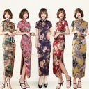Summer and Autumn Long Cheongsam Dress Women's Dress Slim-fit Performance Mother's Performance Chinese Style Satin