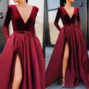 Women's Dress Deep V Long Sleeve Dress Split Large Swing Temperament Long Dress for Women