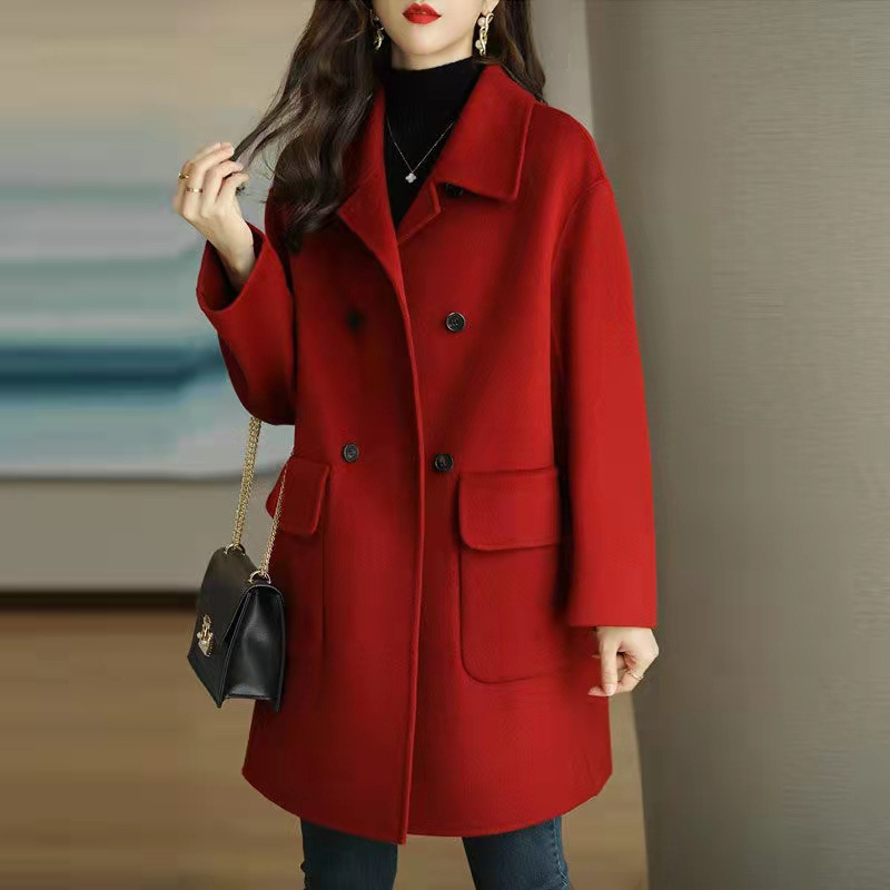 Large Size Women's Clothing Autumn and Winter Fried Street Fashionable Woolen Coat Loose Slimming Mid-length Woolen Coat for Fat Girls