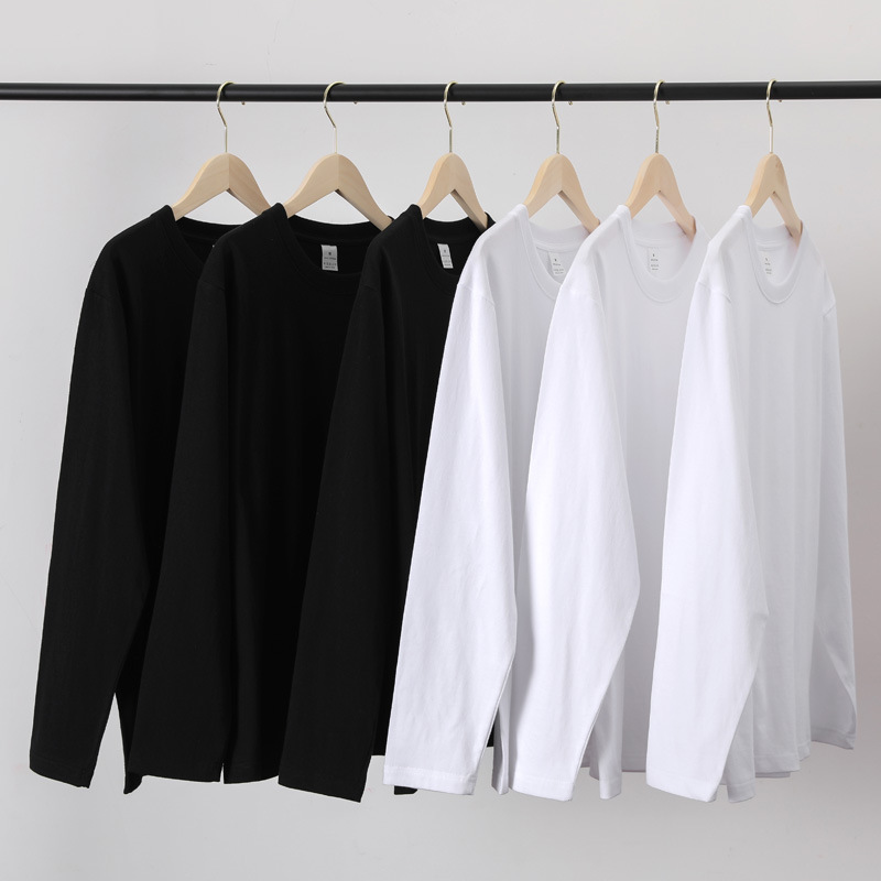 270g Heavy New Trendy Basic Black and White Loose Casual Couples Cotton Long Sleeve Men's and Women's T-shirts