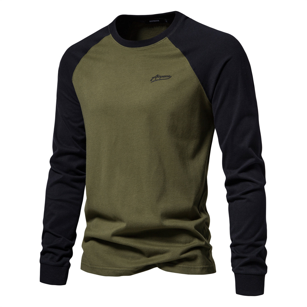 European-size Raglan Sleeve Men's Base Shirt Long-sleeved Stitching T-shirt Men's Casual Men's Cotton T-shirt