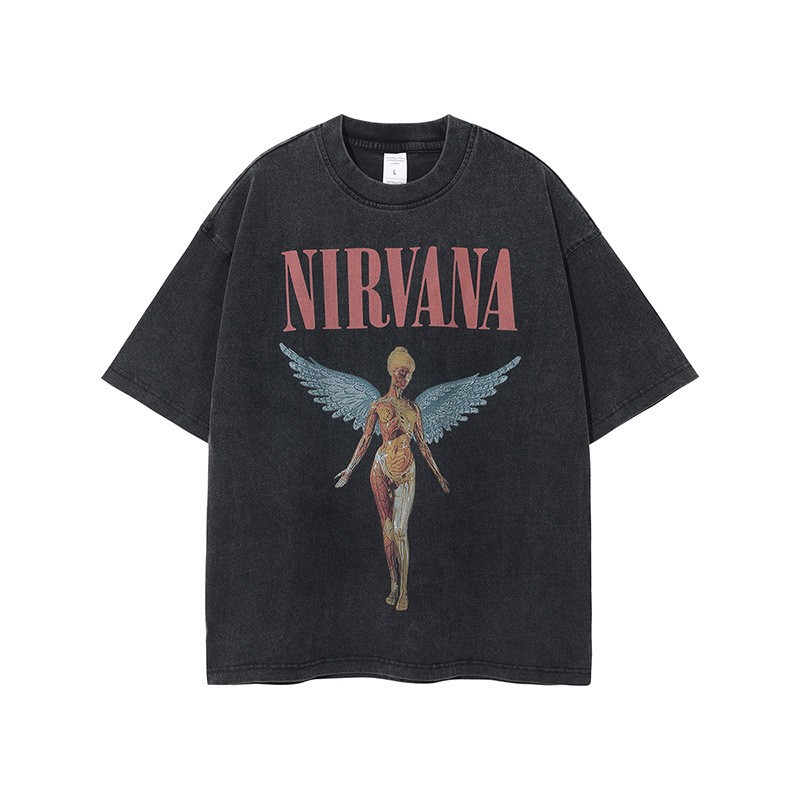 Nirvana band rock Nirvana Cobain Cobain distressed washed vintage batik loose T-shirt