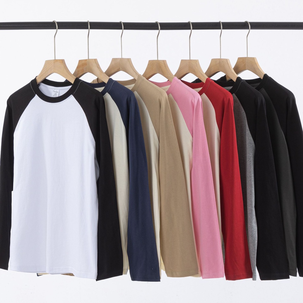 Autumn and winter New 250g double yarn Cotton contrast color Raglan long sleeve T-shirt men's fashion brand retro loose outer wear base shirt