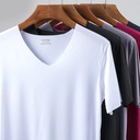 Summer Men's Seamless Short-sleeved Men's Solid Color Stretch Men's T-shirt V-neck Thin Slim-fit Half-sleeve Base Shirt