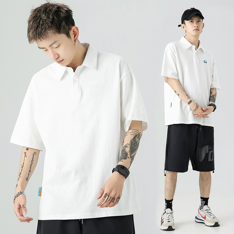 Korean Road Japanese Men's Men's Polo Shirt Summer Simple All-match Loose Short-sleeved Cotton T-shirt
