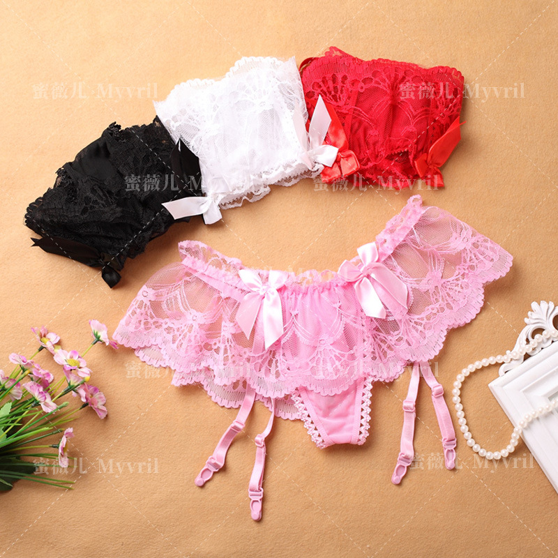 Cute girl bow lace sexy Garter open crotch thong sexy underwear suit 9905