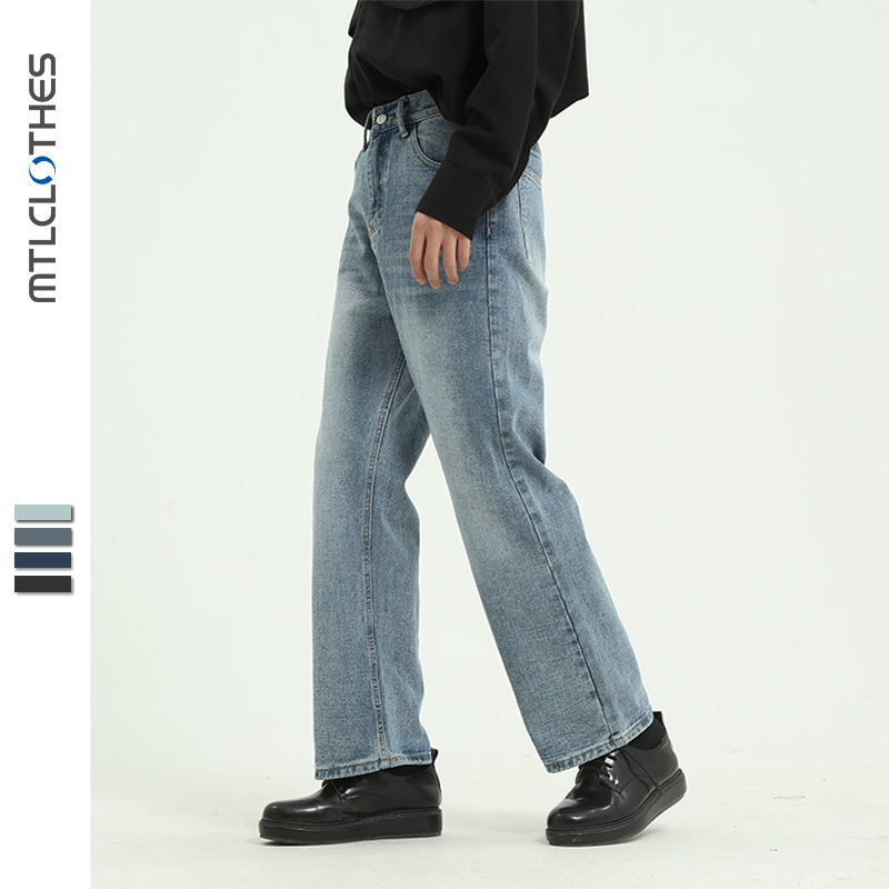 MTLCLOTHES男装|4色韩版直筒牛仔裤子港风复古男士宽松长裤潮流