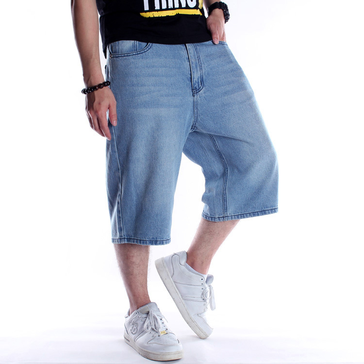 Hip-Hop Jeans Men's Fashionable Shorts Loose Capri Pants Extra Large Size Medium Pants Skateboard Pants for Summer