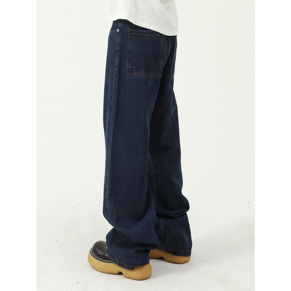 MTLCLOTHES men's clothing | Four Seasons Korean style dark blue mid waist slimming men's and women's Same Jeans
