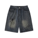 Distinctive Trendy Brand Spider Print Denim Shorts Men's Loose Casual Wash White Five-point Pants American Vintage