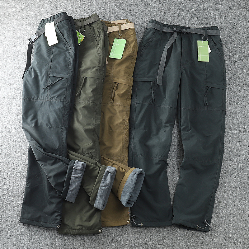 Windproof Waterproof Outdoor Velvet Soft Shell Pants Straight Winter Casual Pants Multi-bag Tooling Men