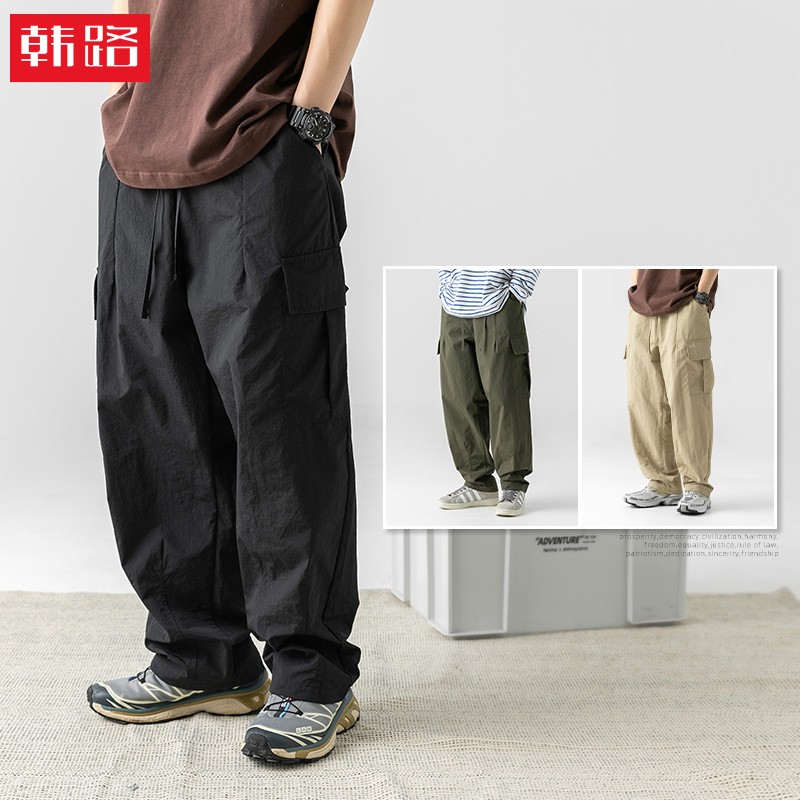 Korean Road Japanese Men's Pleated Design Overalls Men's Spring Outdoor Loose Three-dimensional Pocket Casual Pants