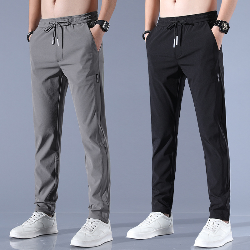 Ice silk pants men's loose breathable straight slim casual pants summer thin pants stretch men's sports