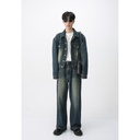 MTLCLOTHES men's clothing | vintage distressed Denim coat trendy straight jeans suit
