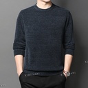 Men's Solid Color Crewneck Middle-aged and Young Dad's Warm Knitwear Men's fleece-lined Thickened Chenille Sweater for Men